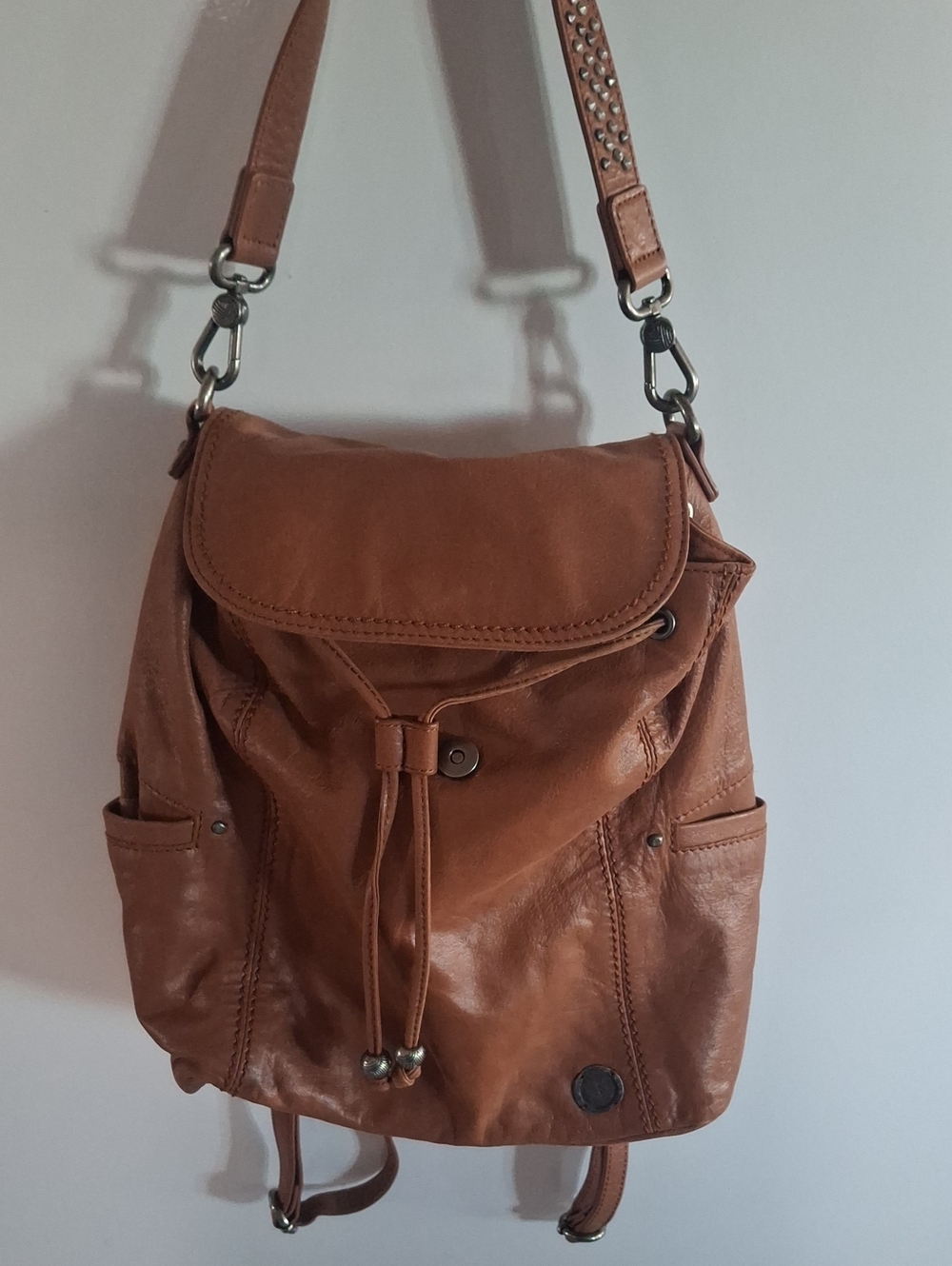 Women's Tan Leather Drawstring Backpack